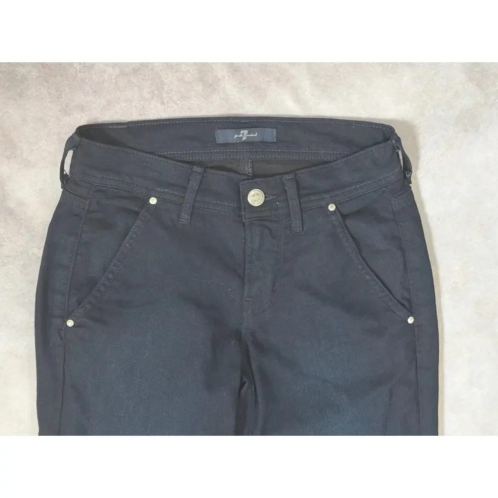 7 For All Mankind Black Flare Bootcut Jeans Size 23 Stretch Y2K Low Mid Rise 32